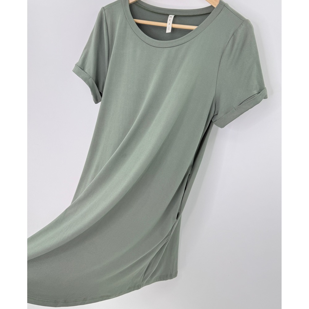 MTS Women's Green T-Shirt Dress Short Sleeve Size L Stretch Comfort Simple - Picture 4 of 11